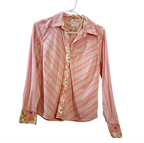 Tommy Hilfiger button down stretch dress shirt size small pink stripes - Picture 5 of 6